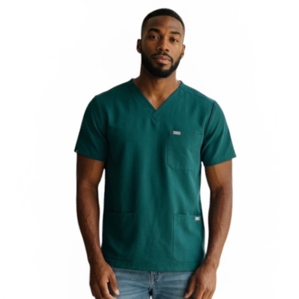 FIGS Technical Collection Teal Green V-Neck Scrub Top Mens L Nurse Veterinary